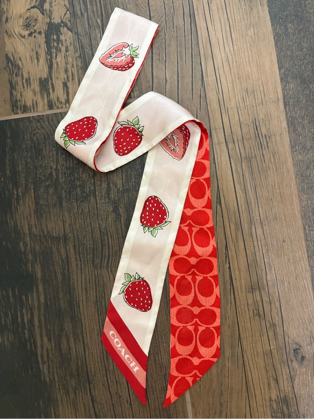 Coach Strawberry and Signature Print Silk Skinny Scarf